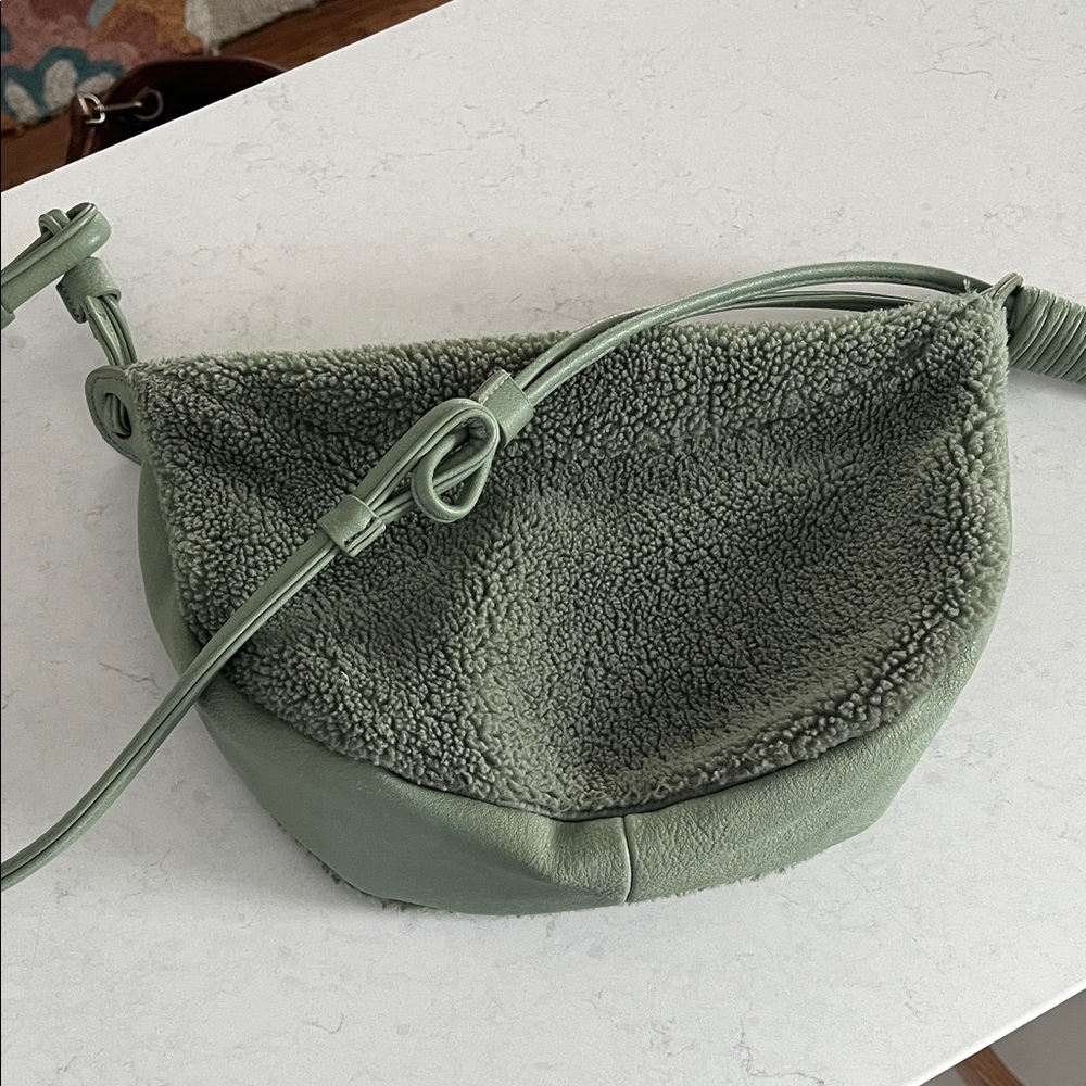Free People Sage Green Shearling Crossbody Bag EUC